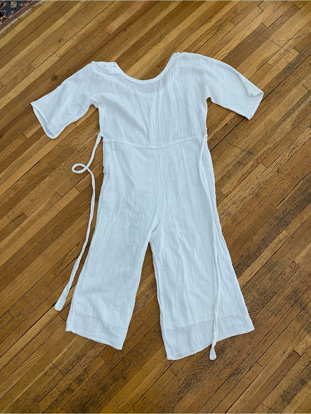 White Gauze Tie-Waist Jumpsuit